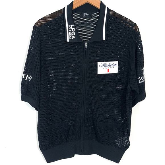 LPGA Black Mesh Sponsored Golf Short Sleeve Polo Top Size Medium - Picture 1 of 14